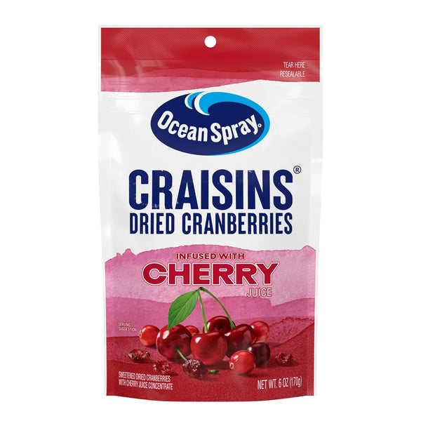 Ocean Spray Craisins Sweetened Dried Cranberries, Cherry Flavored, 6oz Pouch