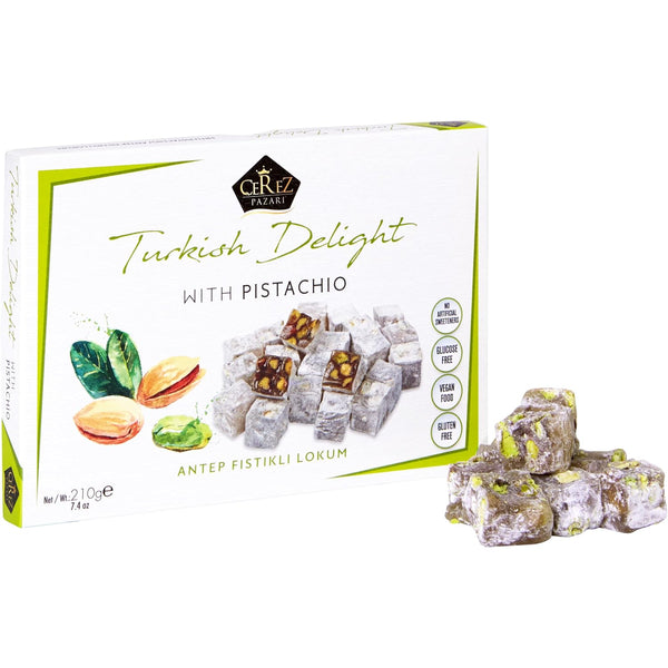 Cerez Pazari Turkish Delight Pistachio Candy, Gourmet Premium Vegan Sweets Small Gift