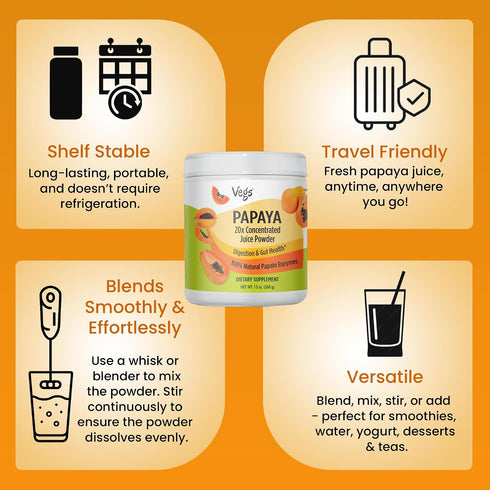 20:1 (13 oz) Papaya Juice Powder with Natural Papain Digestive Enzyme - Concentrated & Freeze Dried Organic Papaya