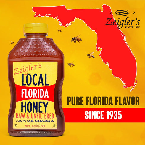 32 Oz 100% Packed Zeigler's Florida Local Honey, Pure, Raw & Unfiltered Honey All-Natural, with Nutrients Great