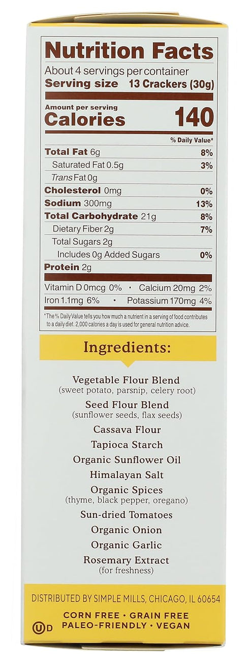 4.25 (Pack 1) Simple Mills Veggie Pita Crackers, Mediterranean Herb - Gluten Free, Vegan, Healthy Snacks, Paleo