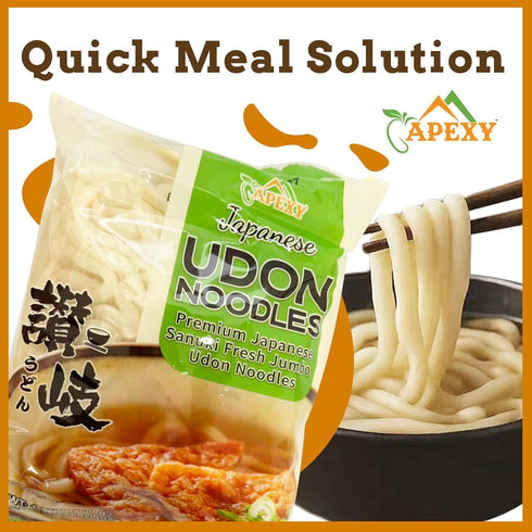 APEXY 3 21.15oz Japanese Style Fresh Udon Noodles, Authentic Sanuki Jumbo Chewy Noodles, Quick & Easy Meal Solution