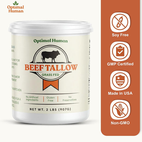 100% Organic Grass-Fed Beef Tallow For Cooking Traditional High-Heat Cooking Fat for Searing, Frying, Roasting