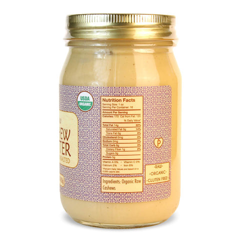 Gopal's 16 (456 Organic RAW Cashew Butter, USDA Organic and Gluten-Free, Creamy and Unsalted, Ounce Grams) Glass Jar