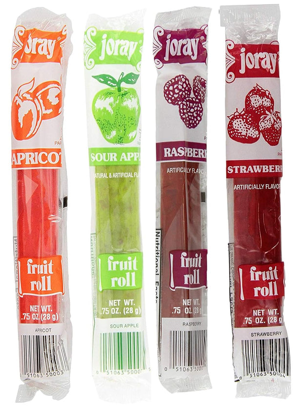 JORAY Fruit Roll Variety Pack! Apricot, Strawberry, Raspberry, Sour Apple.75 Oz Fruit Leather