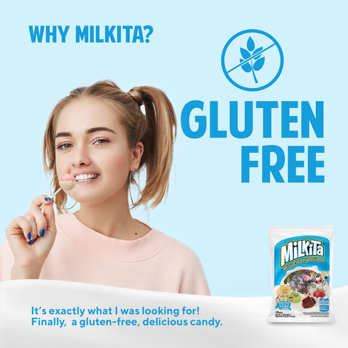 Milkita Creamy Shake Lollipop Bag - Gluten Free Chewy Candies with Calcium & Real Milk, Low-Sugar, 15 Pcs