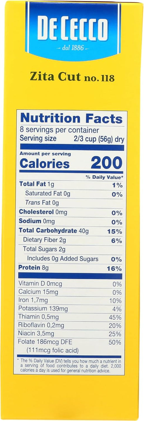 De Cecco 16 (Pack 12) Zita Cut Pasta, High In Protein, Ounces