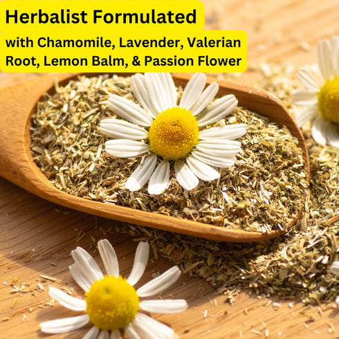 Sleep Easy Herbal Tea with Chamomile, Lavender, Lemon Balm, Valerian Root, & Passion Flower