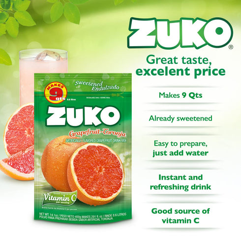 Pack, 14.1 oz (Pack 6) Zuko Grapefruit Powdered Drink Mix Family No Added Sugar Needed