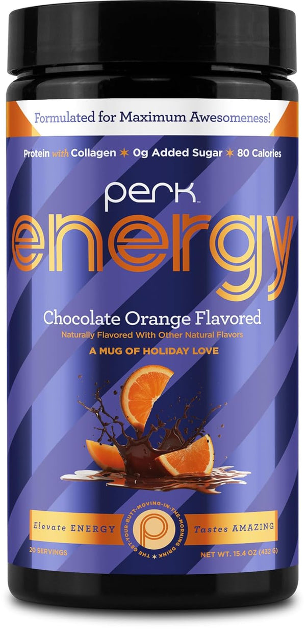 Perk Energy Drink Mix (Chocolate Orange) 20 Servings - Caffeinated Healthy Coffee