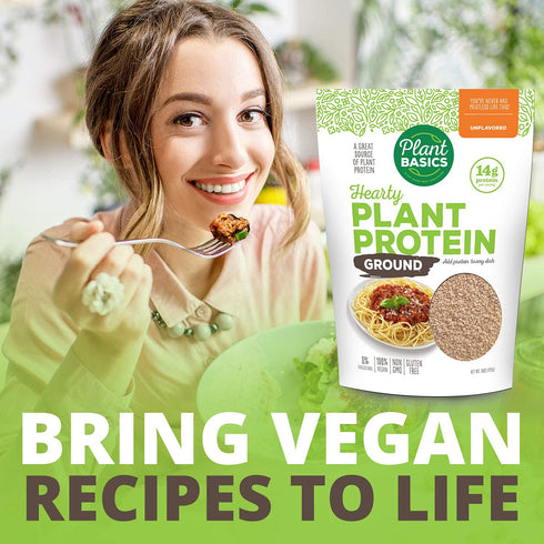 1 lb, Plant Basics - Hearty Plant Protein - Unflavored Ground, Non-GMO, Gluten Free, Low Fat, Low Sodium, Vegan, Meat