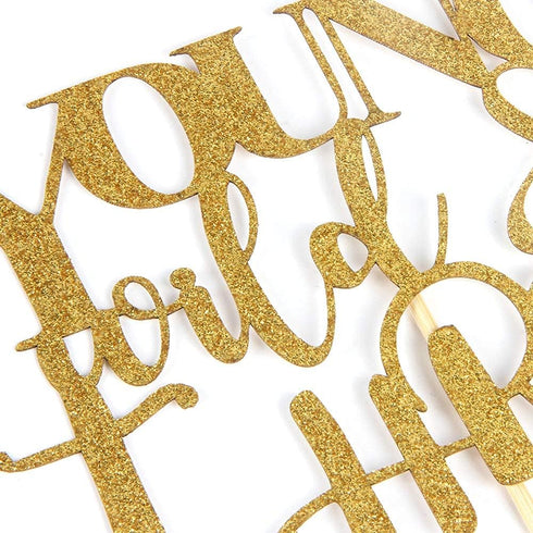 WeBenison Young Wild & Three Cake Topper - Happy 3rd Birthday Decorations for Boy or Girl, Gold Glitter
