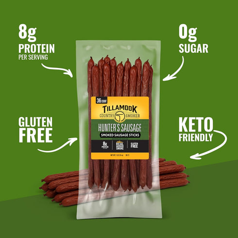 Country 16 (36 Count Pack) Tillamook Smoker Smoked Sausage, Hunter's Sausage, Ounce Meat Sticks Bulk Real Hardwood