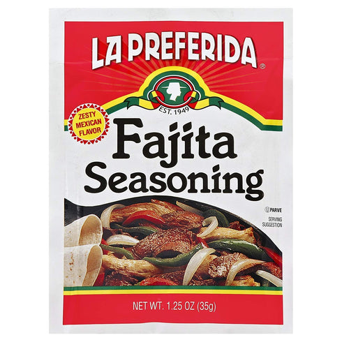 1.25oz (Pack 12) La Preferida Fajita Seasoning Mix (Bold Tex-Mex Spice Blend) for Chicken, Veggies & Steak No MSG, No