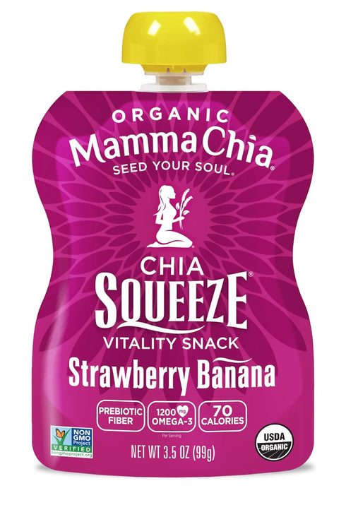 Mamma 24- 3.05 70 Chia Organic Vitality Squeeze Snack, Strawberry Banana, Ounce Chia Pouches. USDA Organic, Non-GMO