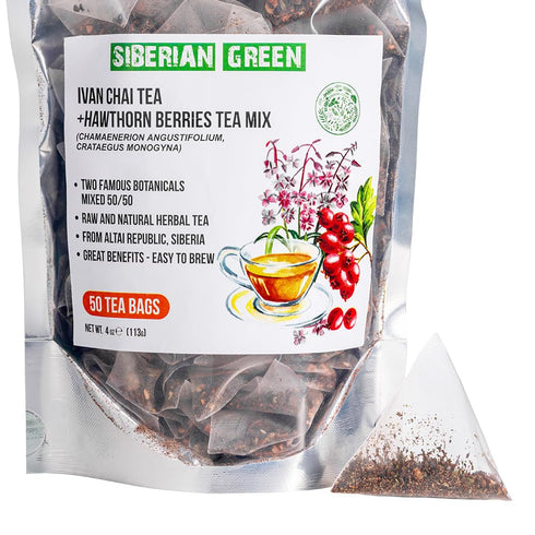Siberian Green Ivan Chai Tea and Hawthorn Berry 50-Pack Herbal Tea Bags