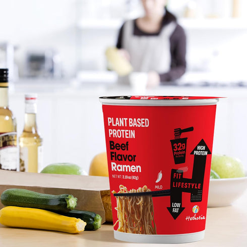 6-Pack 32g Hethstia High Protein Ramen Cup, Spicy Beef Flavor, Instant Healthy Ramen Soup with Plant Protein, Vegan