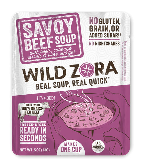 Wild Zora Instant Keto-Friendly Soups Savoy Beef 8-pack Broth Made with 100%