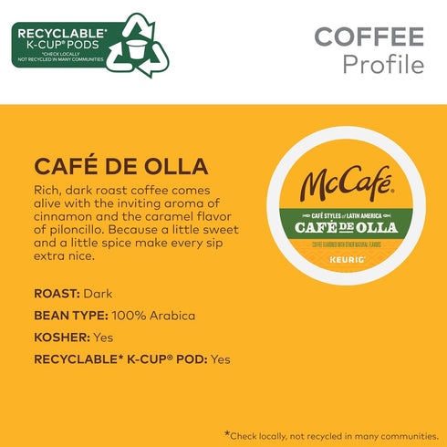 60 Count (6 Packs 10) McCafe Cafe Styles of Latin America Cafe de Olla, Keurig Single Serve K-Cup Coffee Pods