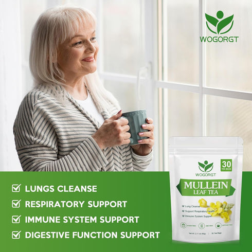 30 Mullein Tea Bags - Organic Mullein Leaf Tea for Lungs and Respiratory Support - Supports Daily Wellness - Caffeine