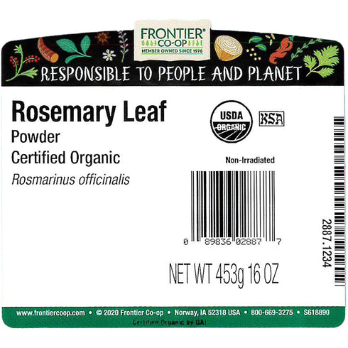 1lb Frontier Co-op Organic Rosemary Leaf Powder, Bulk Bag - Natural and Dried Leaves - Ideal for Cooking, Baking