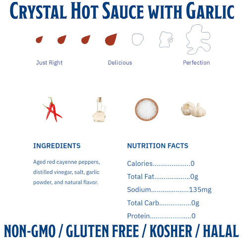 12 Crystal Louisiana's Pure Hot Sauce with Garlic, Ounce, Aged Cayenne Peppers, Medium Heat, Flavor Gumbo to Bloody