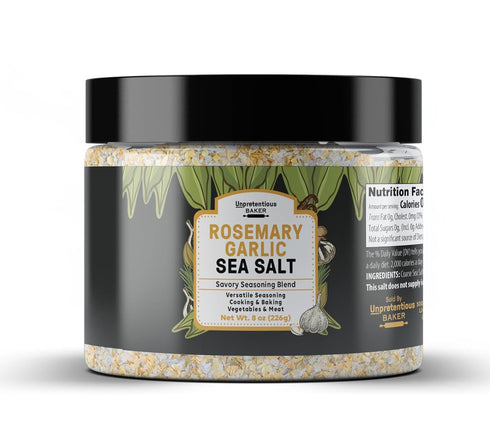 Unpretentious Rosemary Garlic Sea Salt, 8 oz, Versatile Cooking & Baking Seasoning Blend