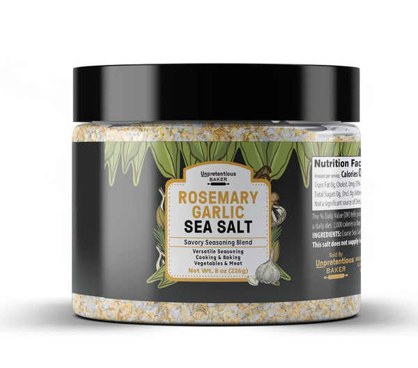 Unpretentious Rosemary Garlic Sea Salt, 8 oz, Versatile Cooking & Baking Seasoning Blend