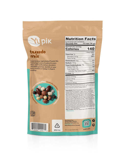 6.5 Oz, Yupik Tuxedo Mix, Chocolatey Bites, Tuxedo Cake Flavor, Blend of Chocolates, Cookies & Cream, Brownie Bites