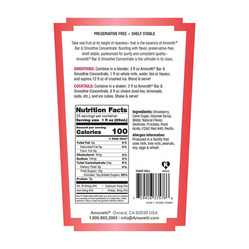 750 ml, Amoretti - Wild Strawberry, Bar & Smoothie Concentrate Perfect for flavoring Cocktails, Margaritas, Alcoholic