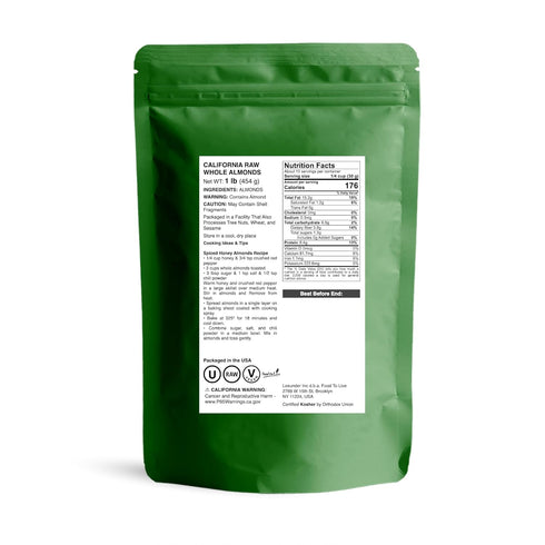 1 Food to Live California Almonds, Pound Supreme, Whole, Raw, Unsalted, Unroasted Nuts, Natural.