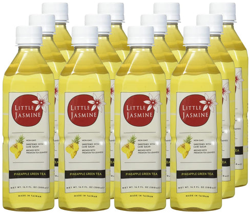 16.9 Oz (Pack 12) Little Jasmine Pineapple Green Tea, Sweetened with Cane Sugar, Real Fruit Juice, No Artificial