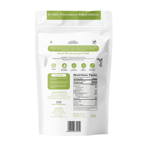 Ecomytra 1lb (454g) Green Banana Flour Raw & Unripe Sun-Dried Bananas Gluten Free, High Fiber, Plant Based, Non-GMO