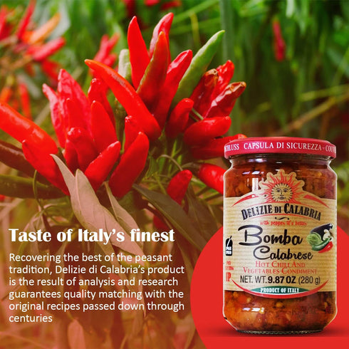 9.87 oz Bomba Calabrese Italian Hot Sauce Spread | Spicy Italian Seasoning Made with Authentic Calabrian Chili - Fiery