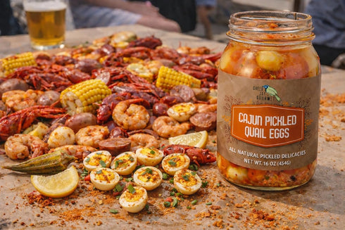 2 16 Green Jay Gourmet Cajun Pickled Quail Eggs in a Jar Fresh Hand Jarred for Cooking & Pantry Cajun Flavor - Simple