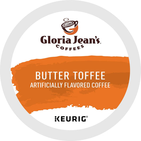 24 Count (Pack 1) Gloria Jean's Coffees Butter Toffee, Single-Serve Keurig K-Cup Pods, Flavored Medium Roast Coffee