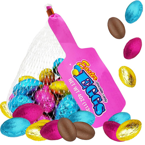 Fruidles Easter Pastel Foiled Eggs Milk Chocolate Mesh Bags, Happy Easter Day
