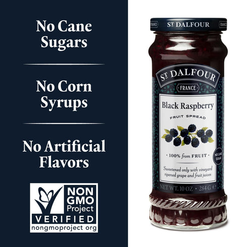 10oz 100% Pack 6 St. Dalfour Black Raspberry Fruit Spread - - from Fruit, No Artificial Ingredients, Non-GMO, No Cane