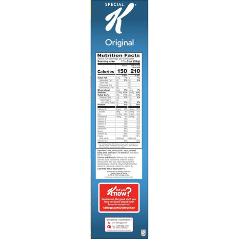 11 13g 18Oz (1 Special K Cold Breakfast Cereal, Vitamins and Minerals, Protein, Family Size, Original, Box Box)