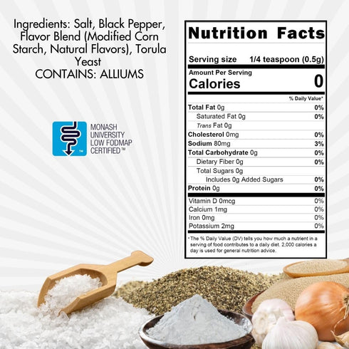 9 oz Smoke n Sanity - SPG (Salt, Pepper, Essence of Garlic Salt) Seasoning, Monash Certified Low FODMAP, Gluten Free