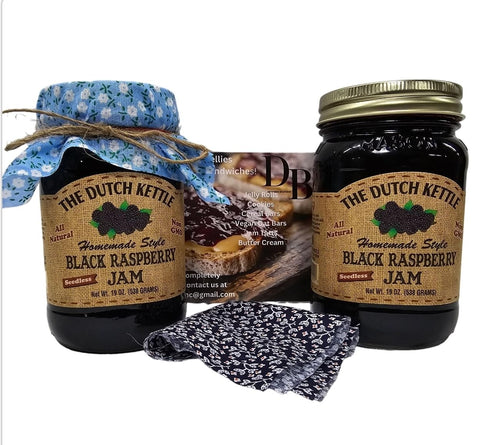 Dogwood Boutique DB The Dutch Kettle Black Raspberry Seedless Jam 2/19 Oz Jars with Fabric