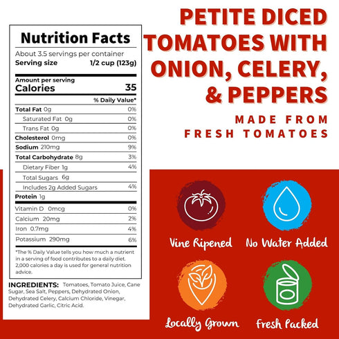 (14.5 oz. 6 pack) Dei Fratelli Petite Diced Tomatoes with Onion, Celery, and Peppers Cans, - Vine-Ripened Non GMO