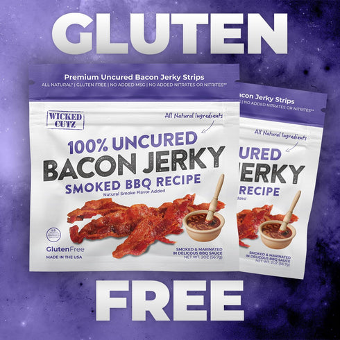 24g (2 Smoked BBQ Bacon Jerky, Protein Per Bag, Tender & Easy to Chew Fully Cooked Bacon, USA Made High Protein