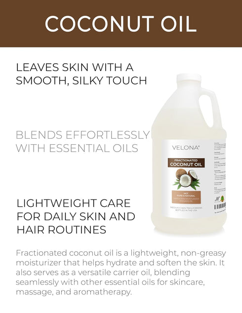 64 Oz 100% velona MCT Coconut Oil Fl | Pure and Natural Carrier Oil | Fractionated | Skin, Face, Body, Hair Care | Use