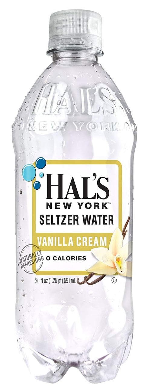 Hal's New York Seltzer Carbonated Vanilla Cream Flavored Sparkling Water, Zero Sugar, Zero Calorie, Zero