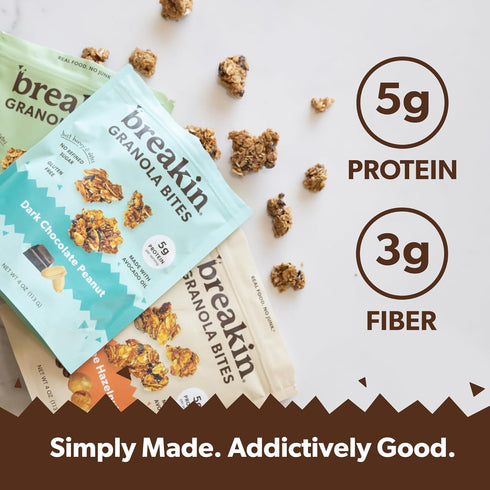 Pack, (3 Pack, 4oz (3 Pack, Pack) Breakin Protein & Fiber Granola Bites Variety Each) No Refined Sugar, Gluten Free