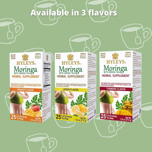 Hyleys Moringa Oleifera and Green Tea Lemon Flavor - 25 Tea Bags - Superfood Miracle Tree Tea with Dried Leaves