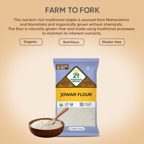 24 Mantra Organic (500 (Pack 1)) Jowar Flour/Sorghum Flour/Jonna - Chemical Free & Pesticides Free | Healthy