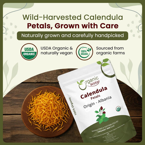 Albania (1LBS 16Oz) Organic Way Dried Calendula Petals | Herbal Tea (Calendula officinalis) - European Wild-Harvest |