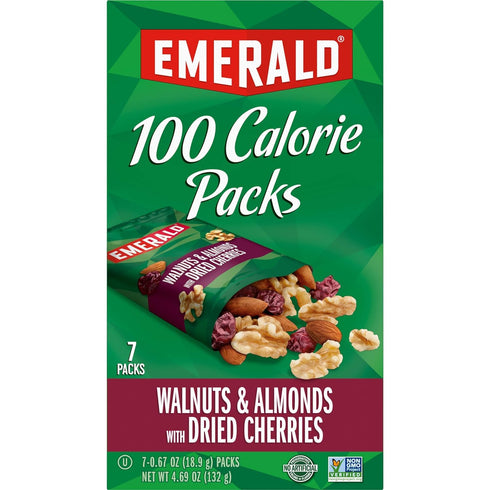 100 Pack, 4.69 OZ (Pack 3) Emerald Nuts Walnuts & Almonds with Dried Cherries, Calorie